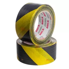 Cinta Demarcatoria Duct tape AUCA amarillo y negro multiuso 48mm x 30mt adhesiva fibrada alta resistencia