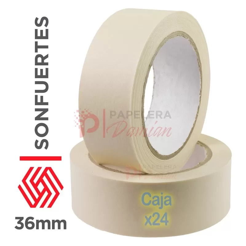 Cinta de papel 36mm SonFuertes 50 mt Caja 24 rollos adhesiva