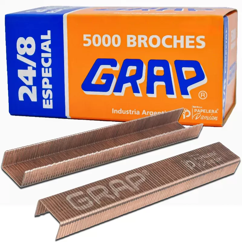 Broches Grap 24/8 Extra chatos Especiales Cobreados caja x5000u