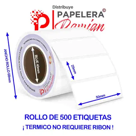 Etiqueta termica 50x25 rollo 500 etiquetas adhesivas productos ML FULL