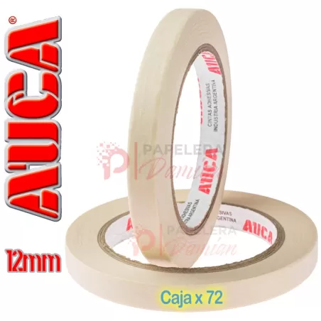 Cinta papel 12mm AUCA x 50 mts autoadhesiva uso general Caja x72u