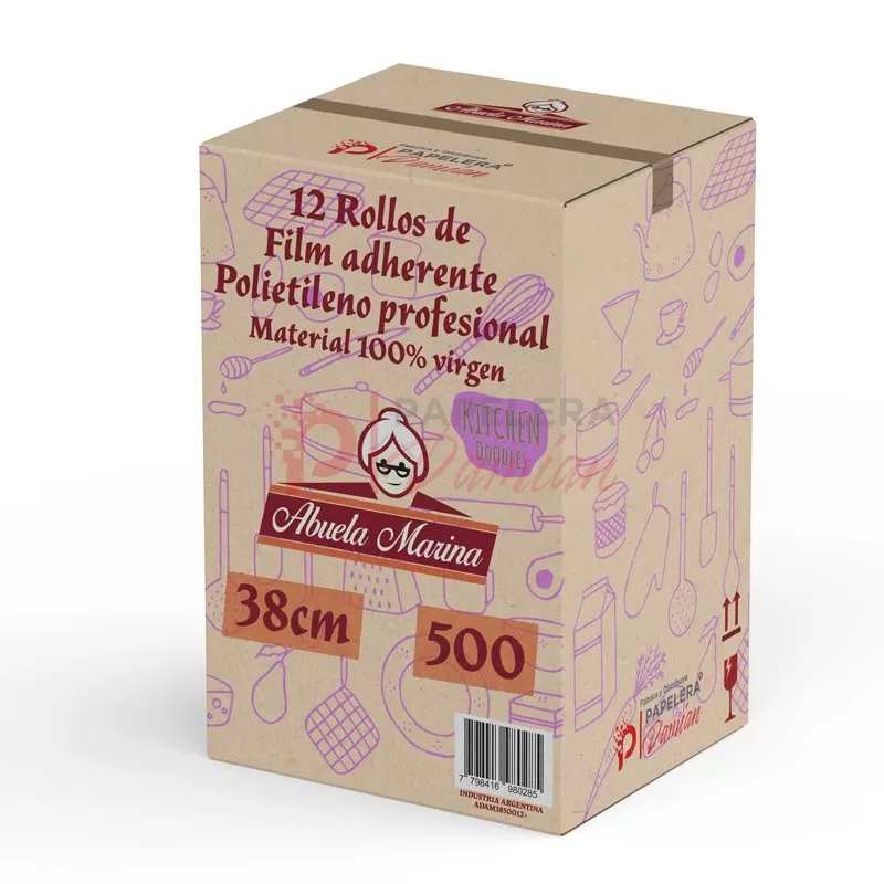 Papel Film adherente 38cm x500 Abuela Marina Cocina Gastronomia Caja 12 rollos